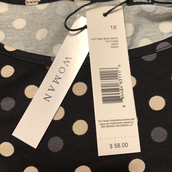 T Tahari black polka dot slit side tunic, NWT - Picture 8 of 11
